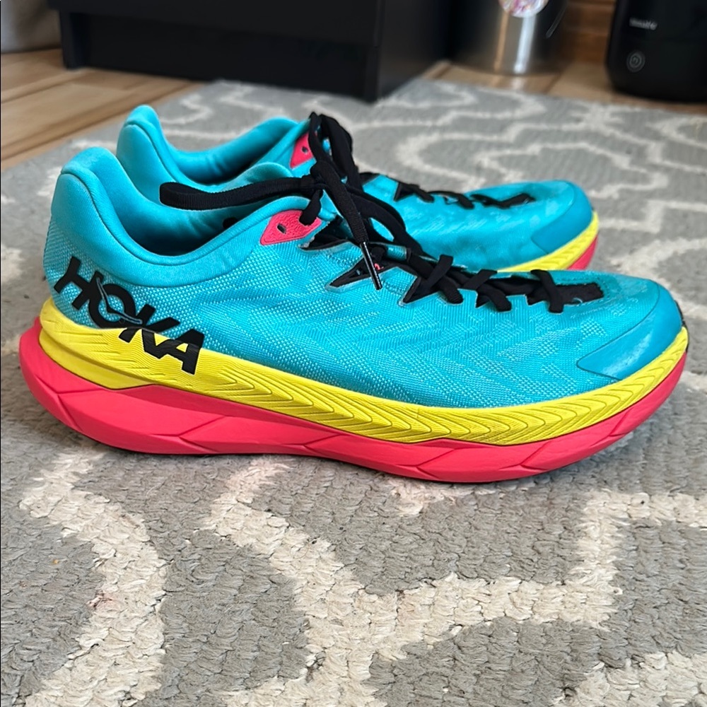 Hoka Blue and Yellow Running Shoes